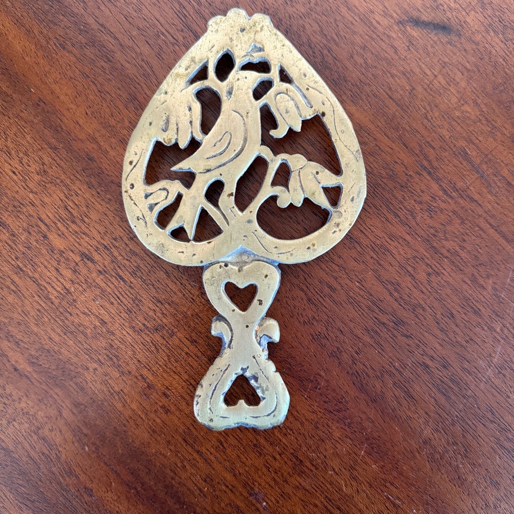 Brass Bird in Heart Trivet